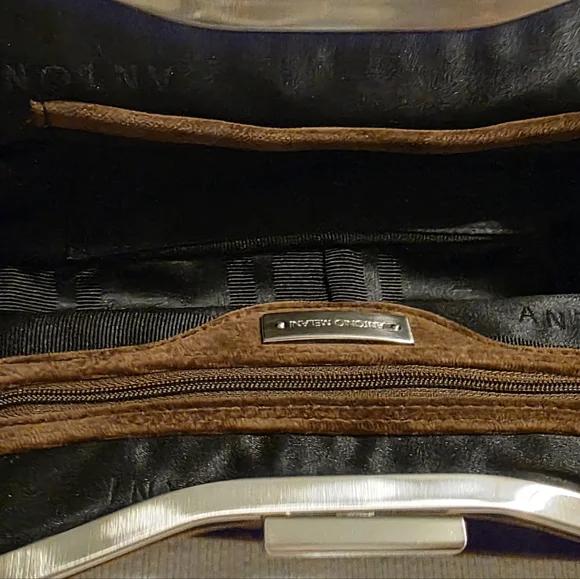 Antonio Melani Brown Velvet Pleated Frame Shoulder Bag - Picture 9 of 12